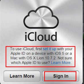 iCloud Sign In Screen